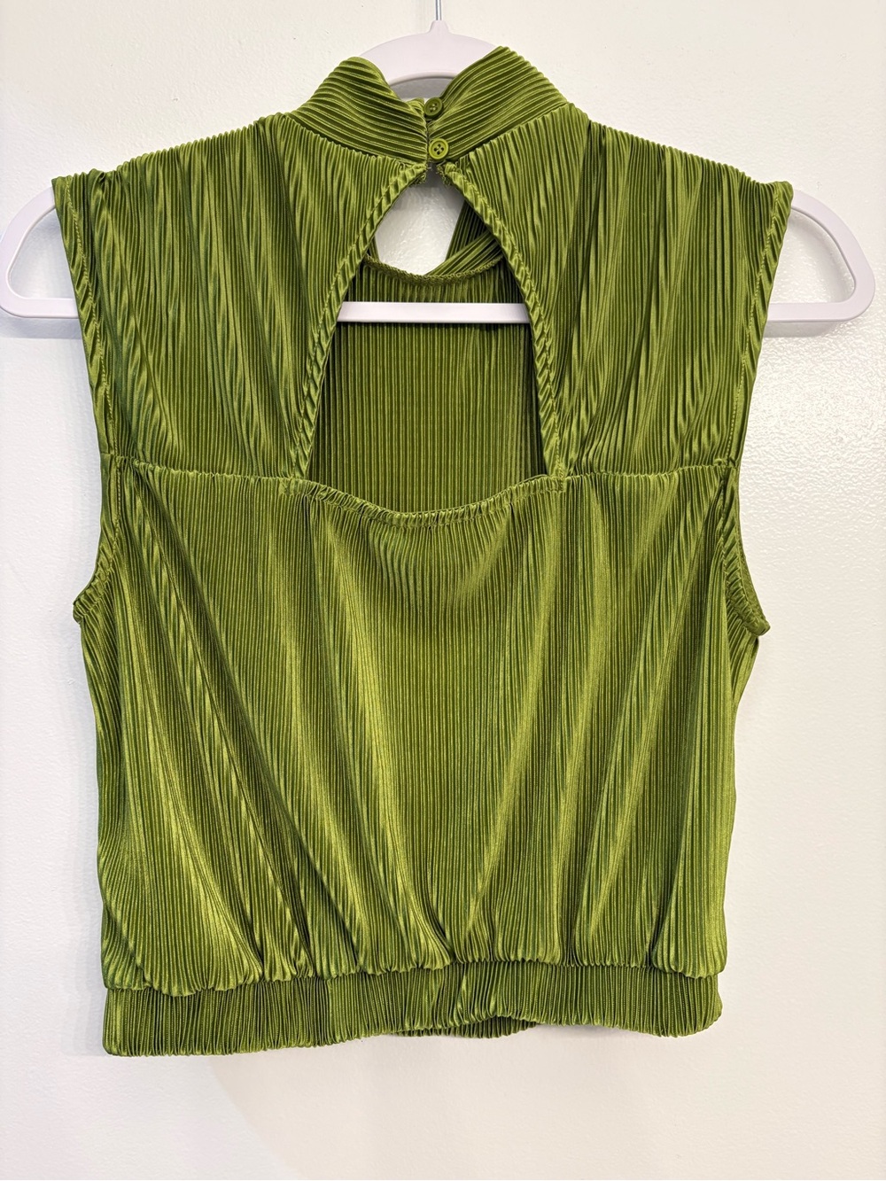 Ro&de Green Crimp Fabric Cropped Going Out Top Small S High Neck Fun Back! - Picture 3 of 4